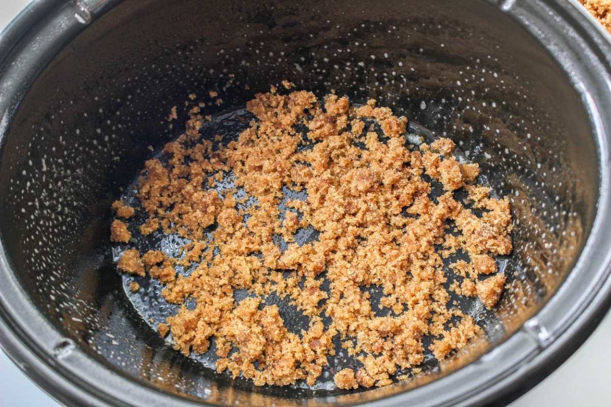 brown sugar mixture at the bottom of slow cooker