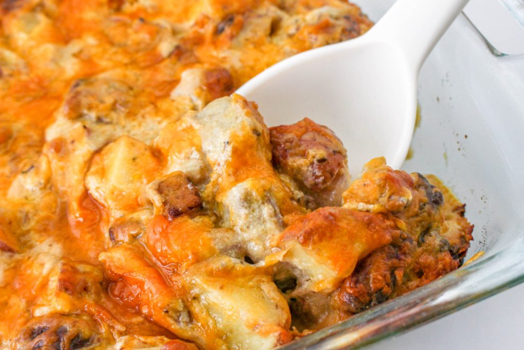 Steak and Potatoes Casserole in a baking dish