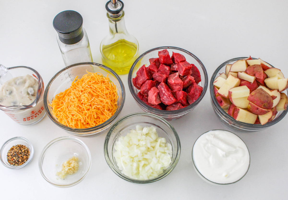 ingredients for Steak and Potatoes Casserole