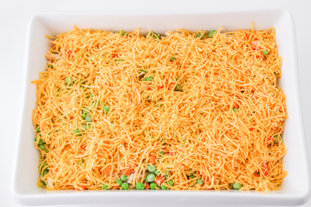 shredded cheese added top of dish