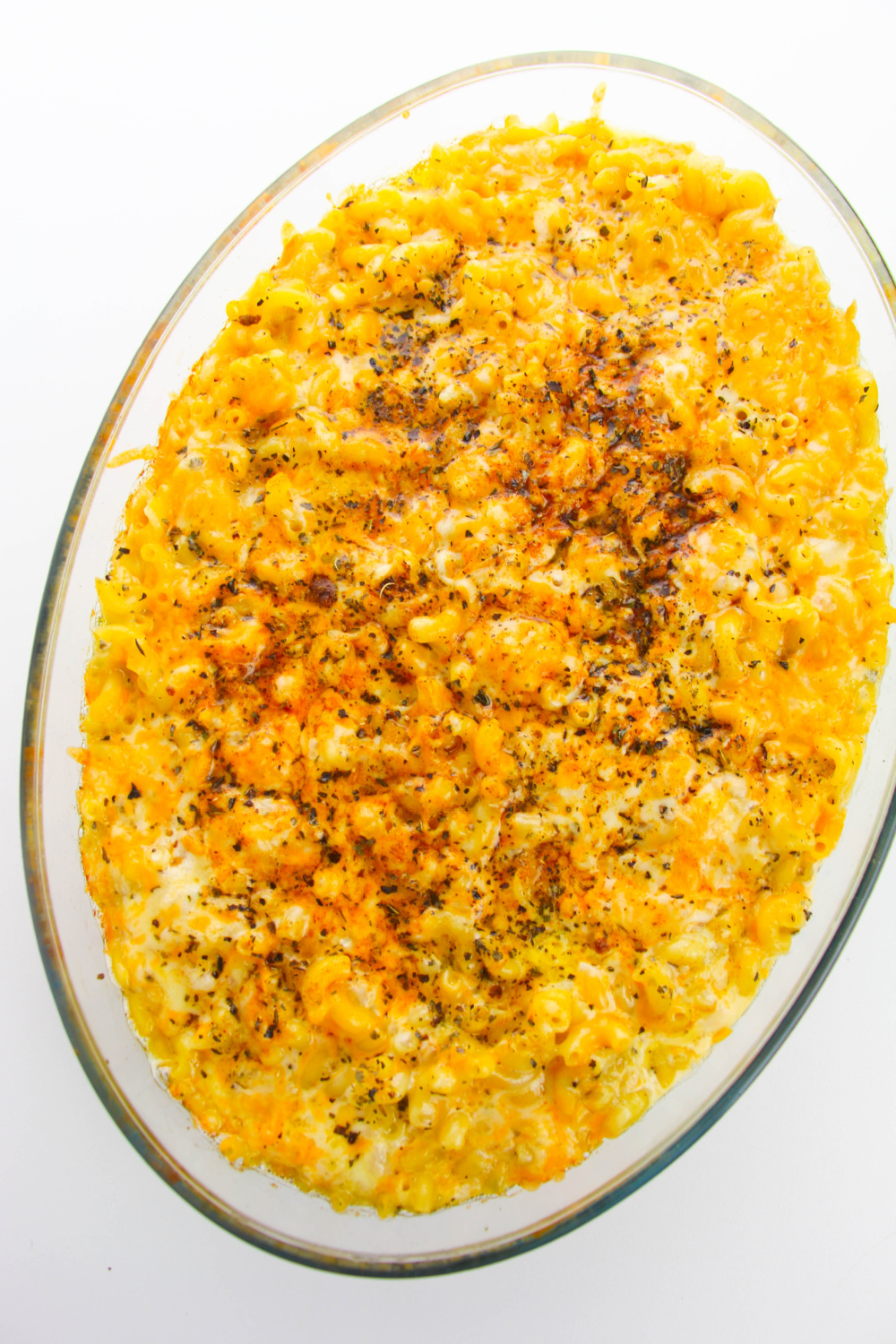 cajun mac and cheese in a baking dish