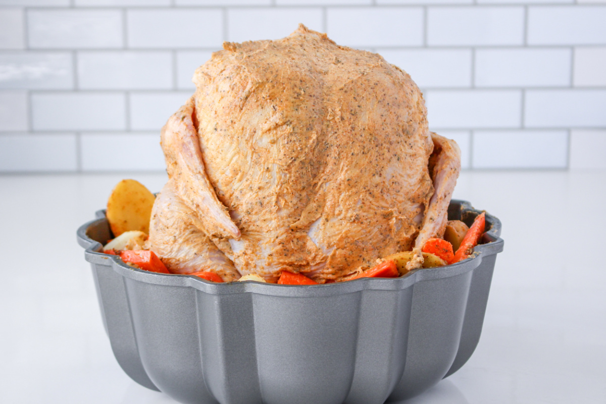 chicken placed in bundt pan