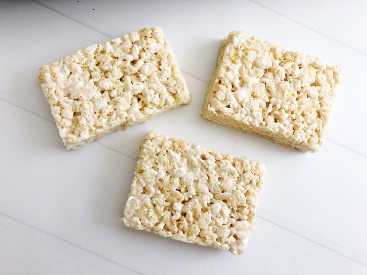 rice krispies cut into rectangles
