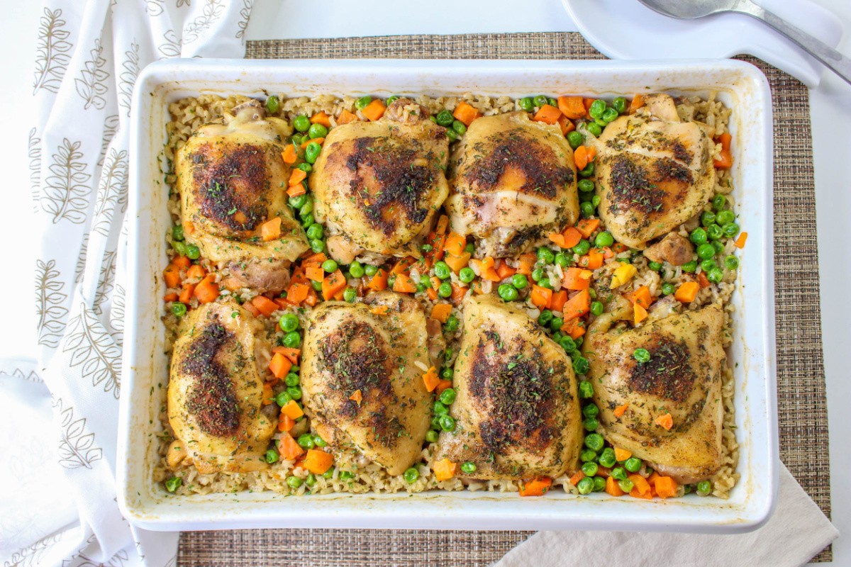 Chicken and Brown Rice Casserole in baking dish