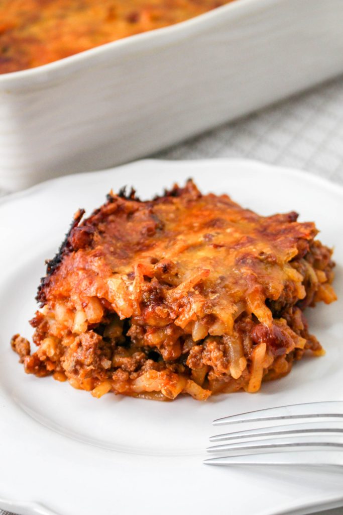 Chili Cheese Hash Brown Casserole on a plate