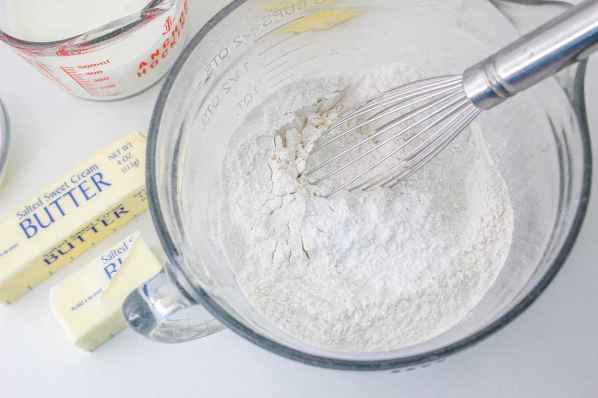 flour and baking powder in a bowl