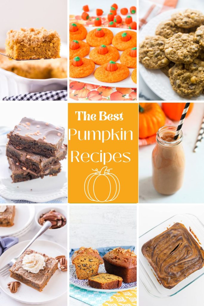 Collage image of The Best Pumpkin Themed Recipes of 8 different recipes