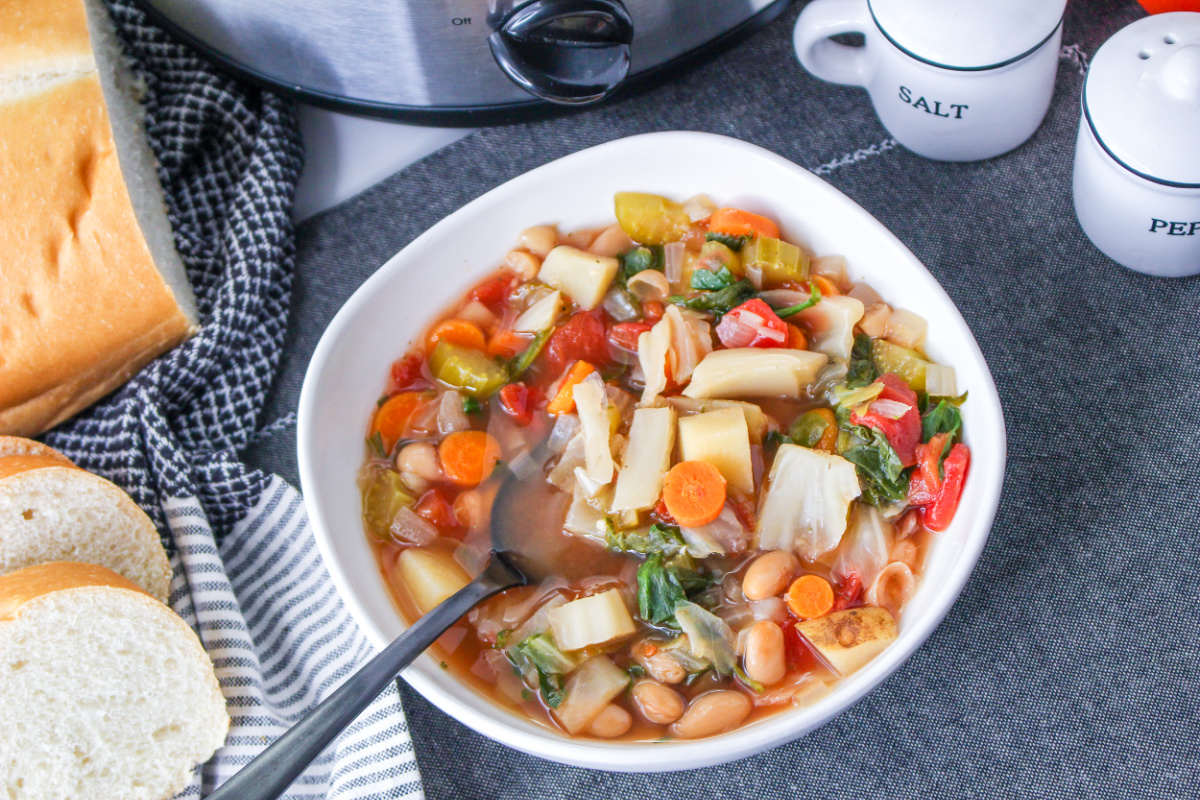 Copycat Carrabba’s Slow Cooker Minestrone soup in a bowl