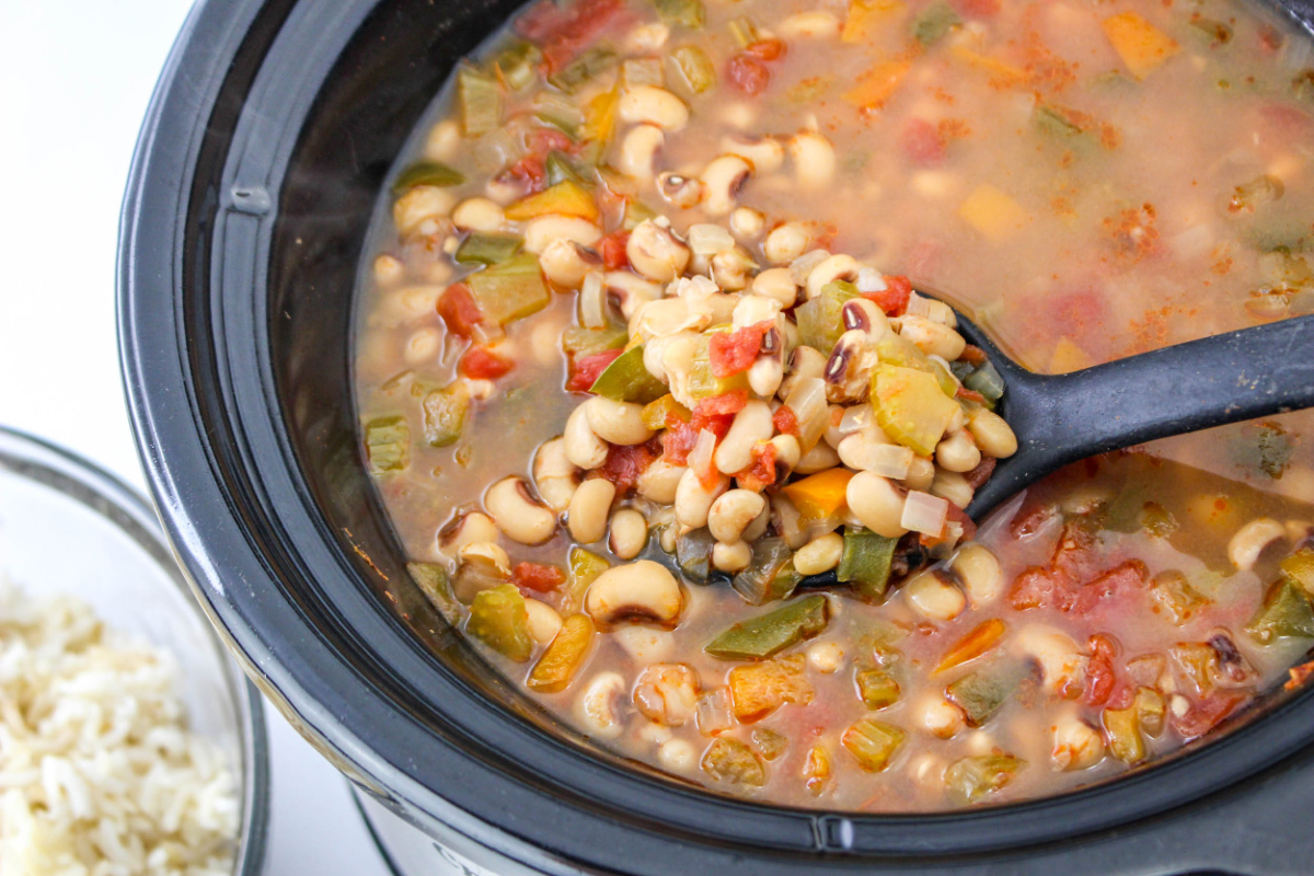 Black Eyed Peas and Rice  in a crockpot 