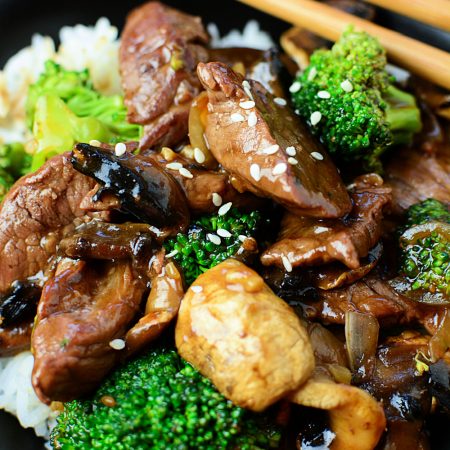 Easy Beef and Broccoli on a plate with rice