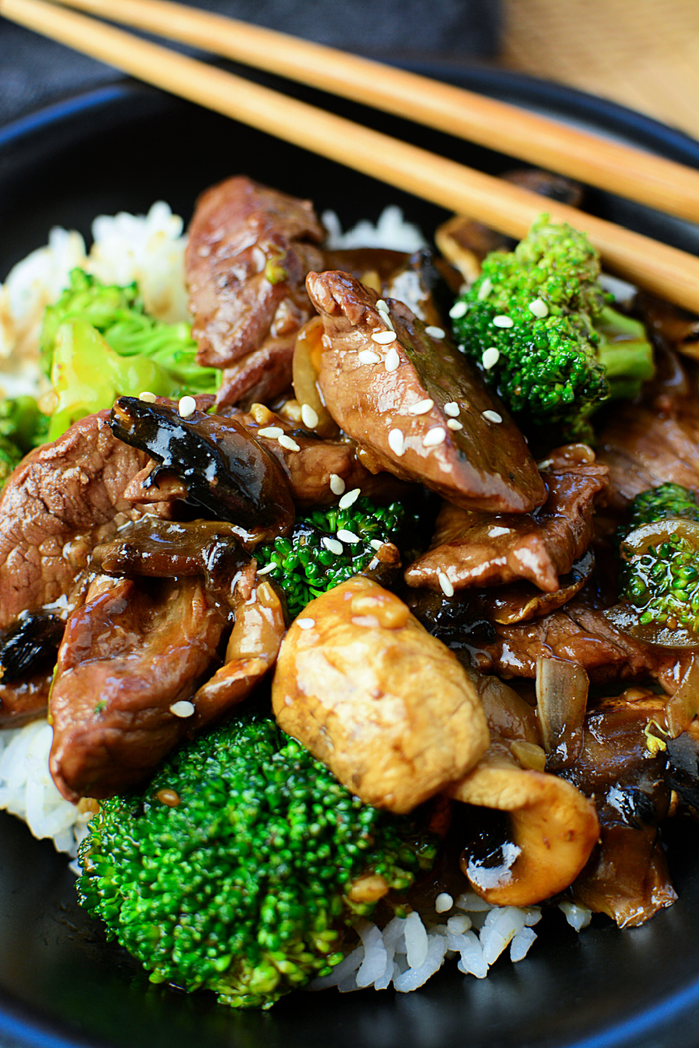 Easy Beef and Broccoli on a plate with rice