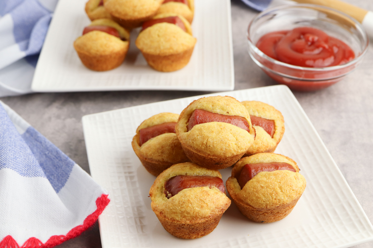 mini corn dog muffins on plates