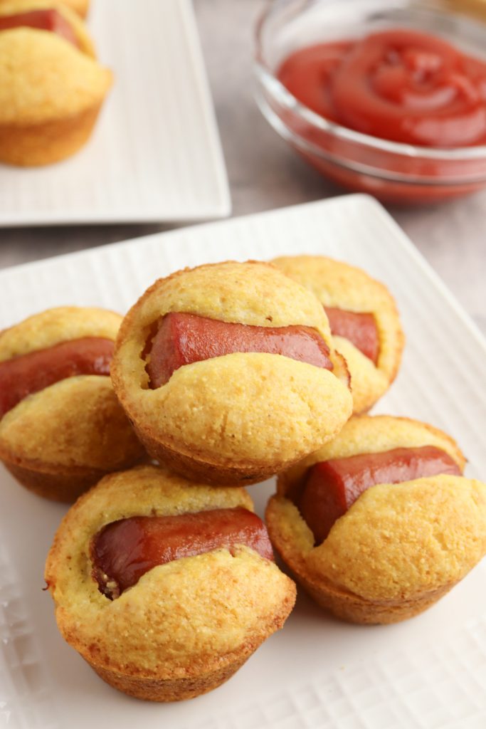 Mini corn dog muffins on a plate