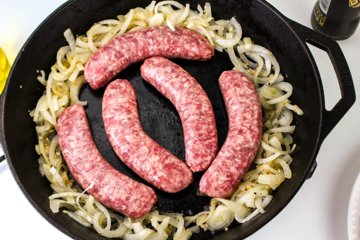 brats placed in pan