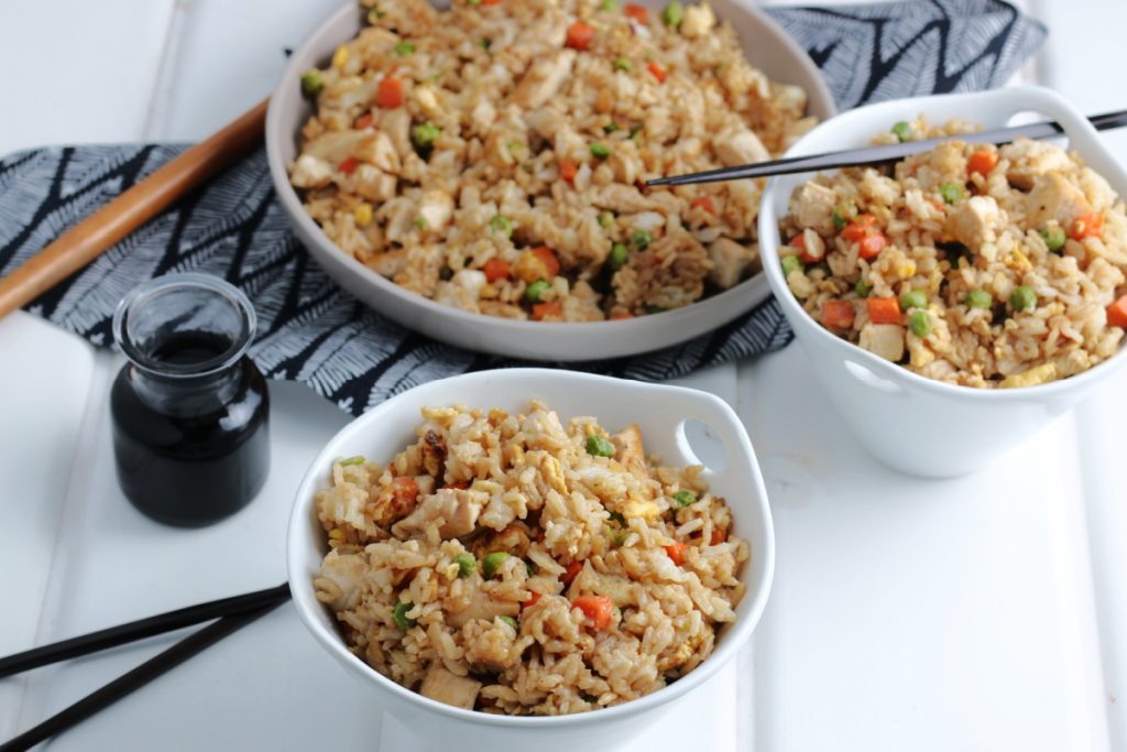 Easy Chicken Fried Rice  served in bowls