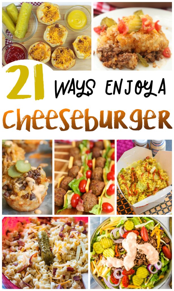 Collage images of different cheeseburger recipes