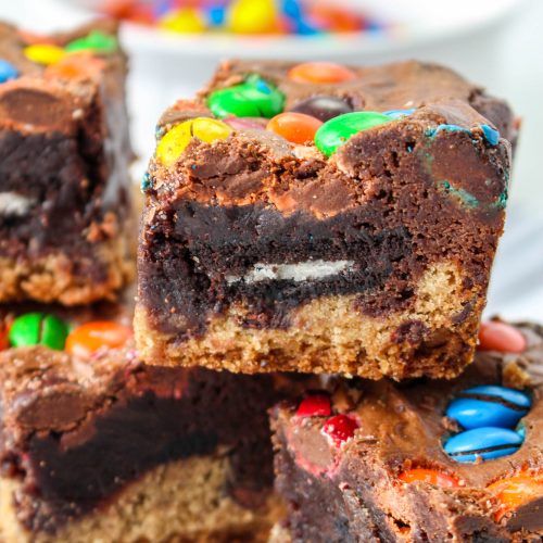 M&M Slutty Brownies on a plate