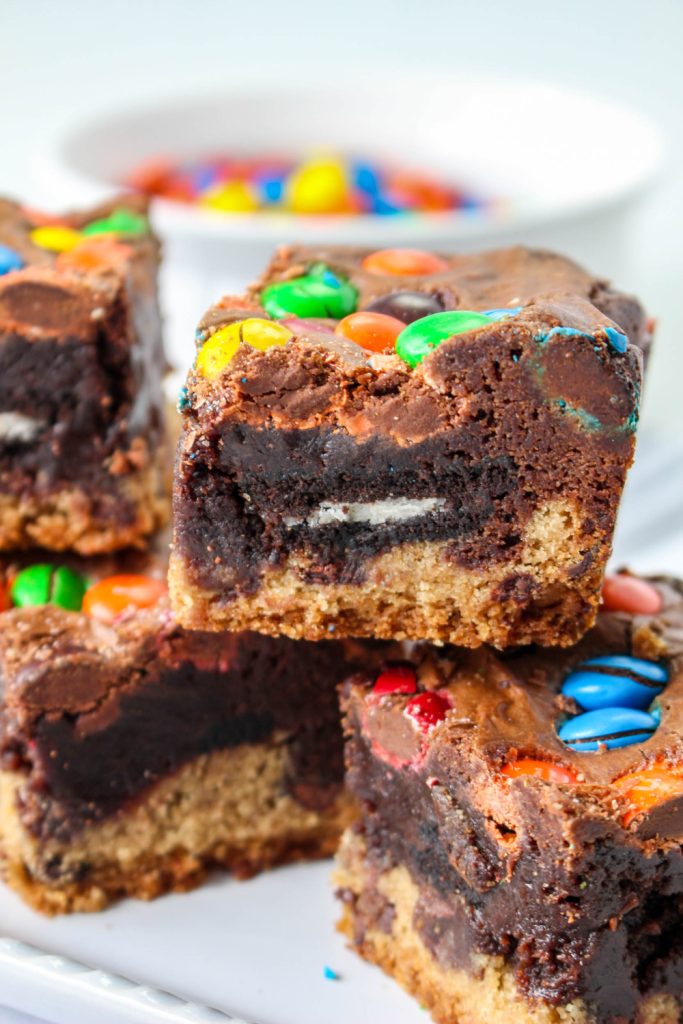 M&M Slutty Brownies on a plate