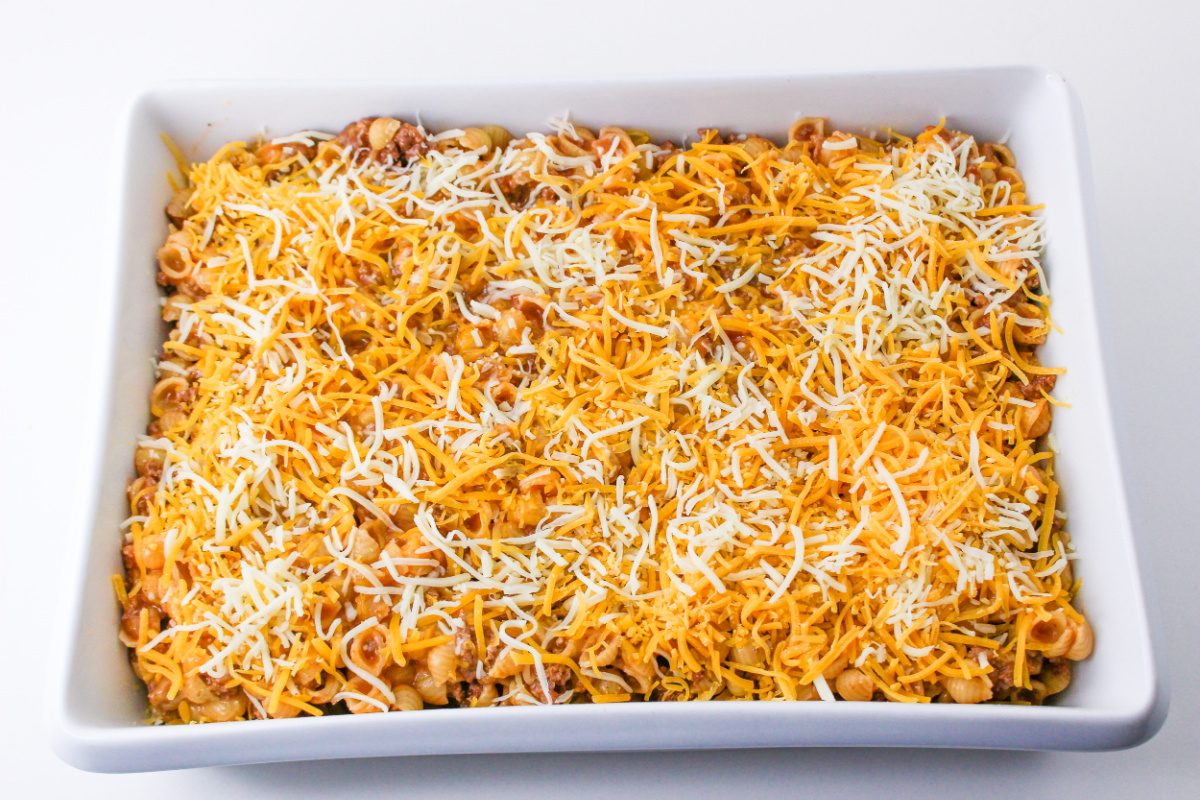 shredded cheese added to top of casserole