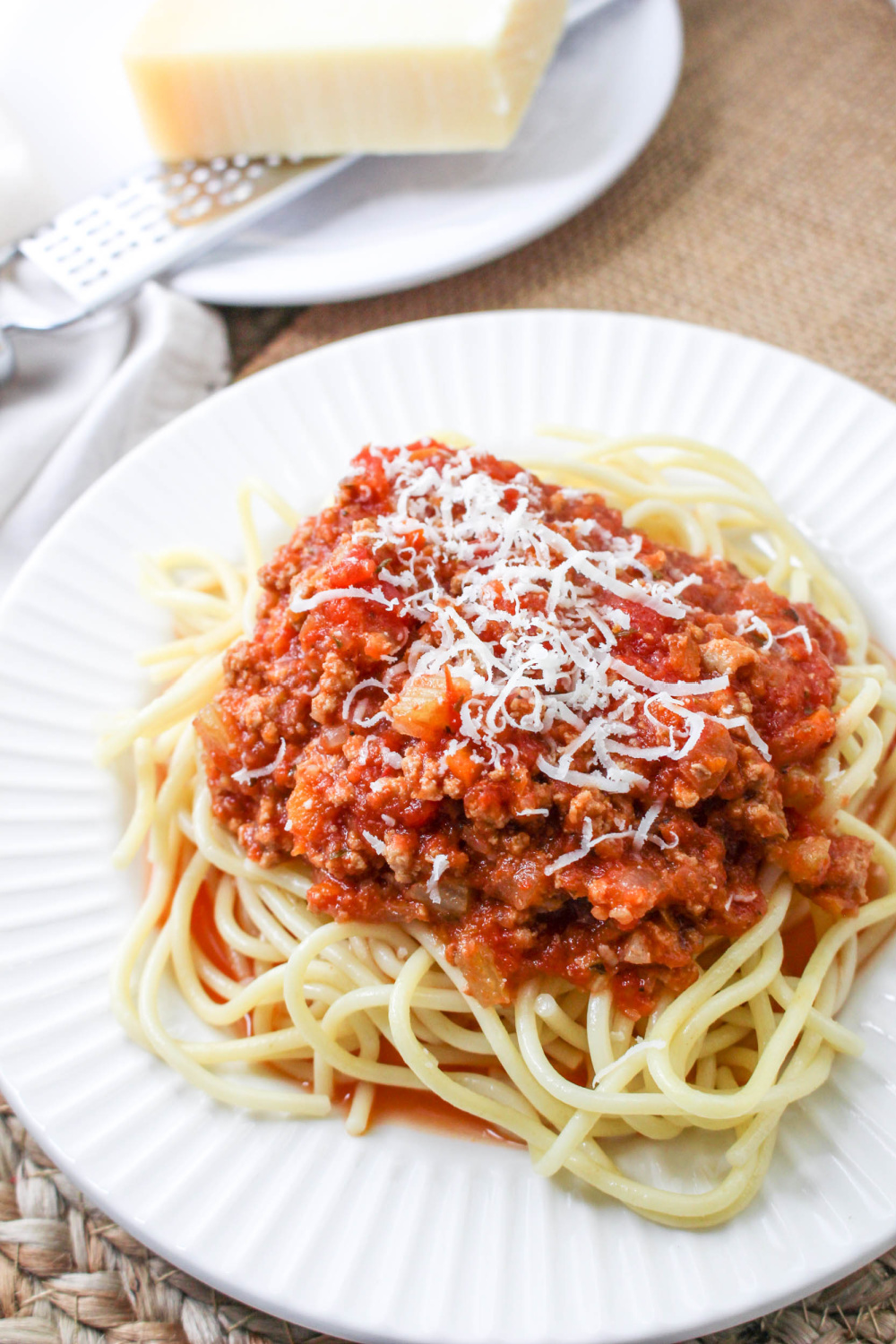 Ground Turkey Bolognese Sauce on a plate