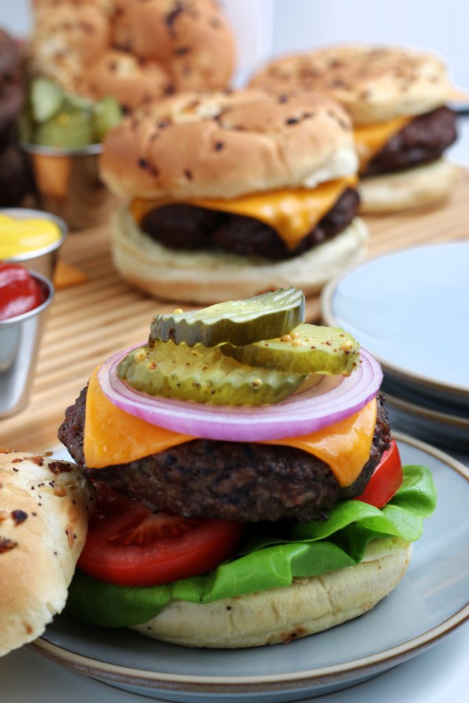 Air Fryer Hamburger on a plate