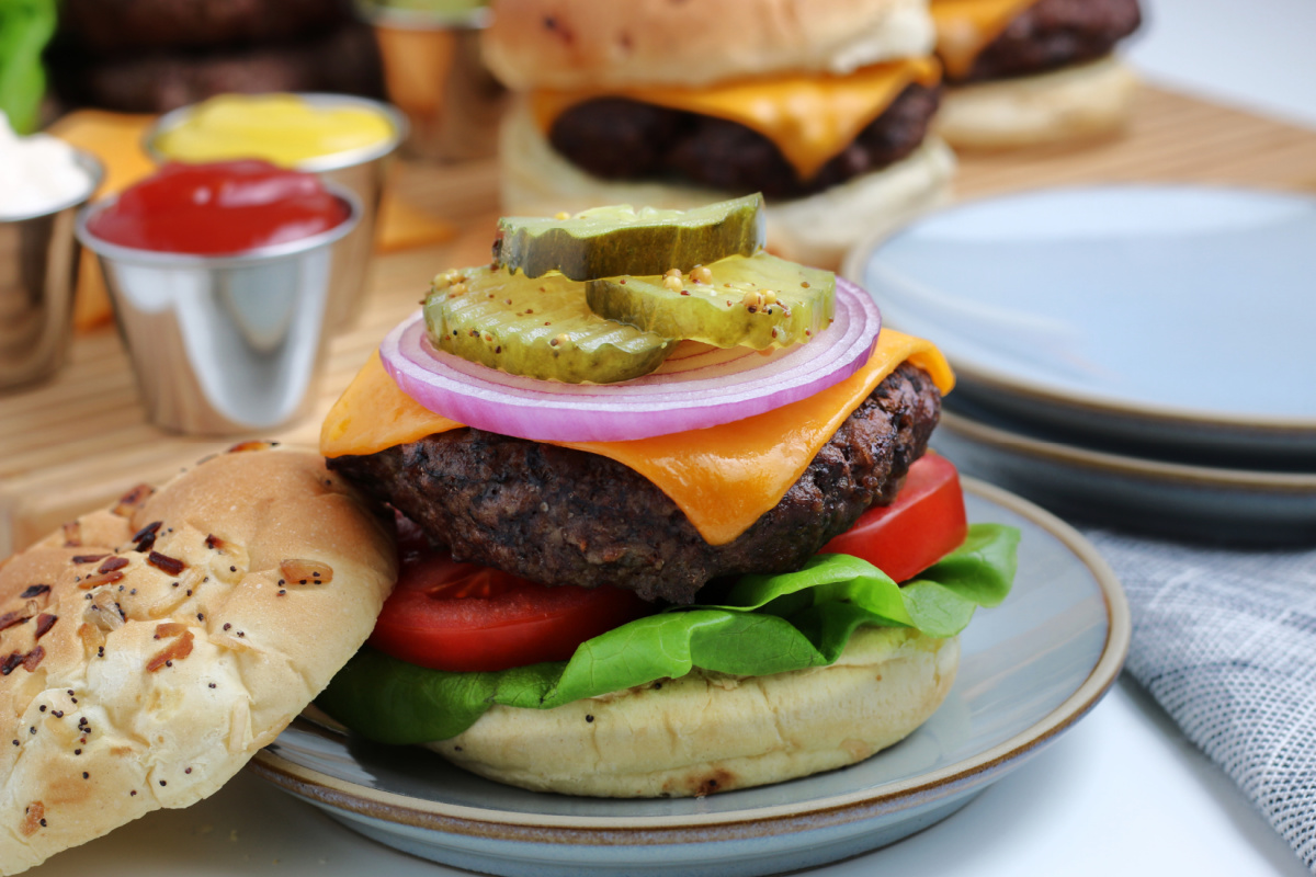 Air Fryer Hamburger on a plate