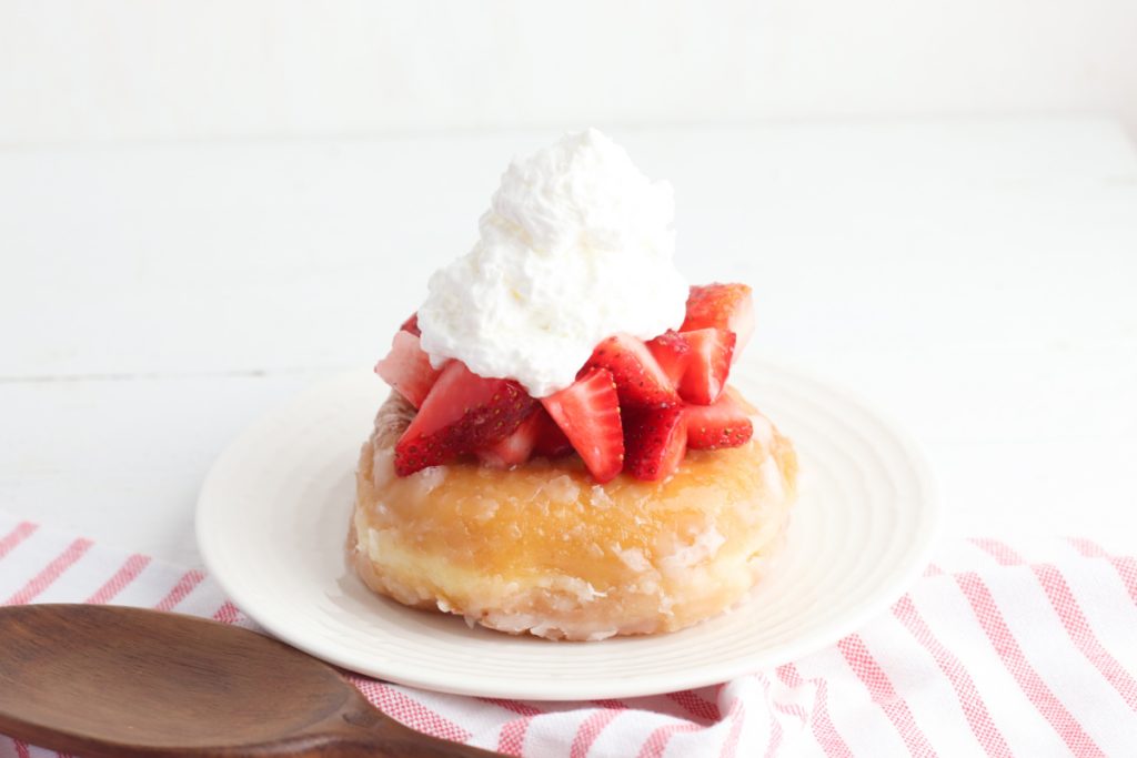 Air Fryer Strawberry Shortcake Donut on a plate