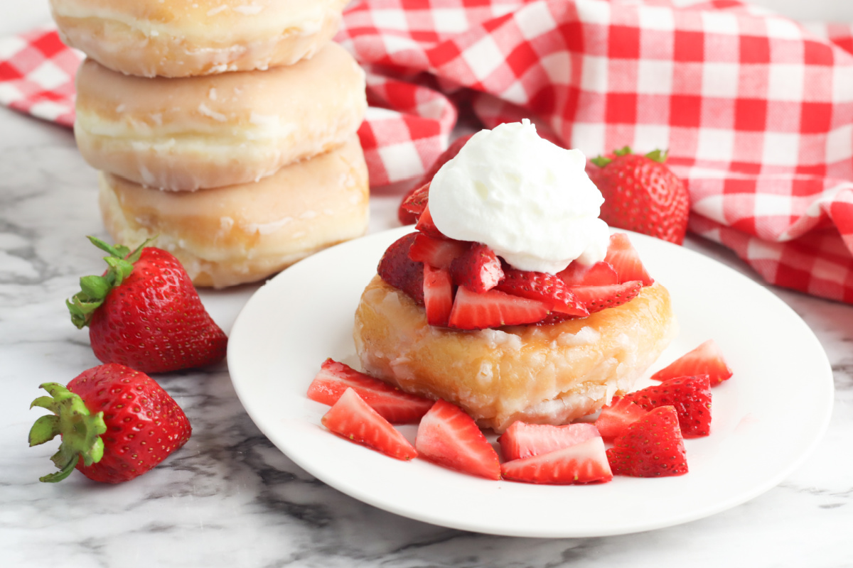 Air Fryer Strawberry Shortcake Donut on plate