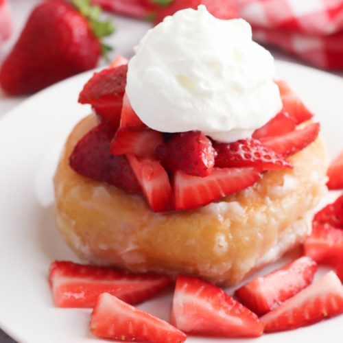 Air Fryer Strawberry Shortcake Donut on a plate