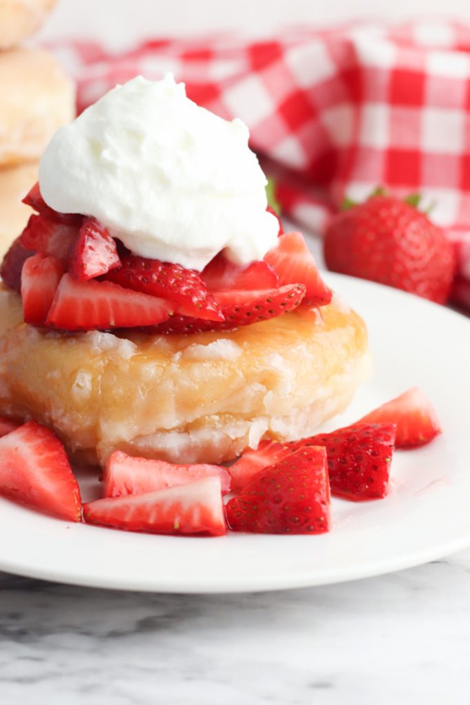 Air Fryer Strawberry Shortcake Donut on a plate