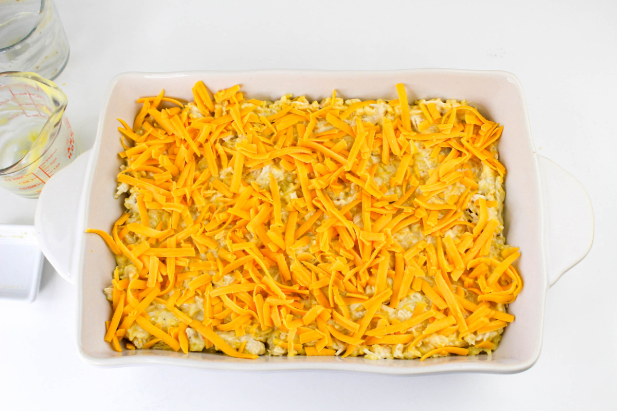 casserole topped with shredded cheese