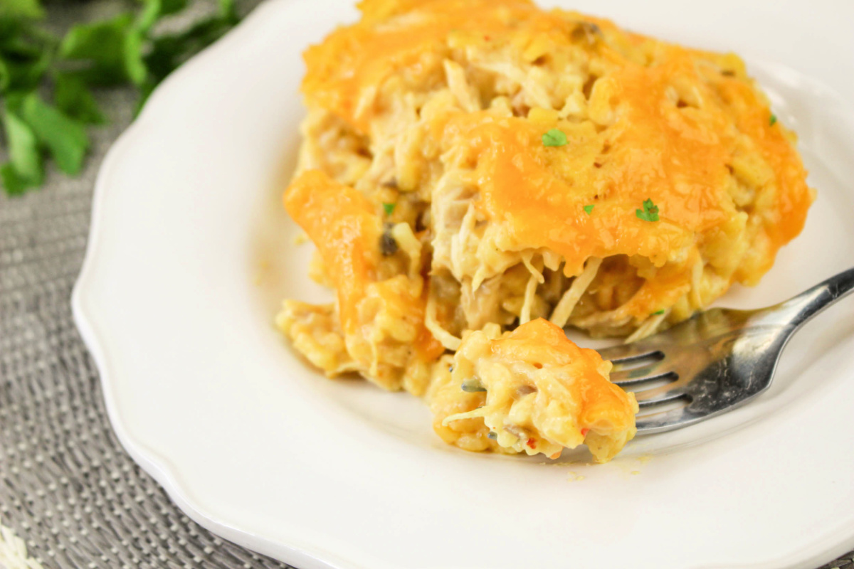 Chicken and Yellow Rice Casserole on a plate