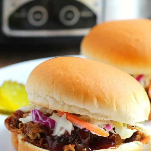 Slow Cooker Texas-Style Pulled Pork on a bun