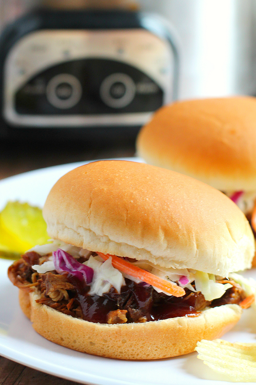 Slow Cooker Texas-Style Pulled Pork on a bun