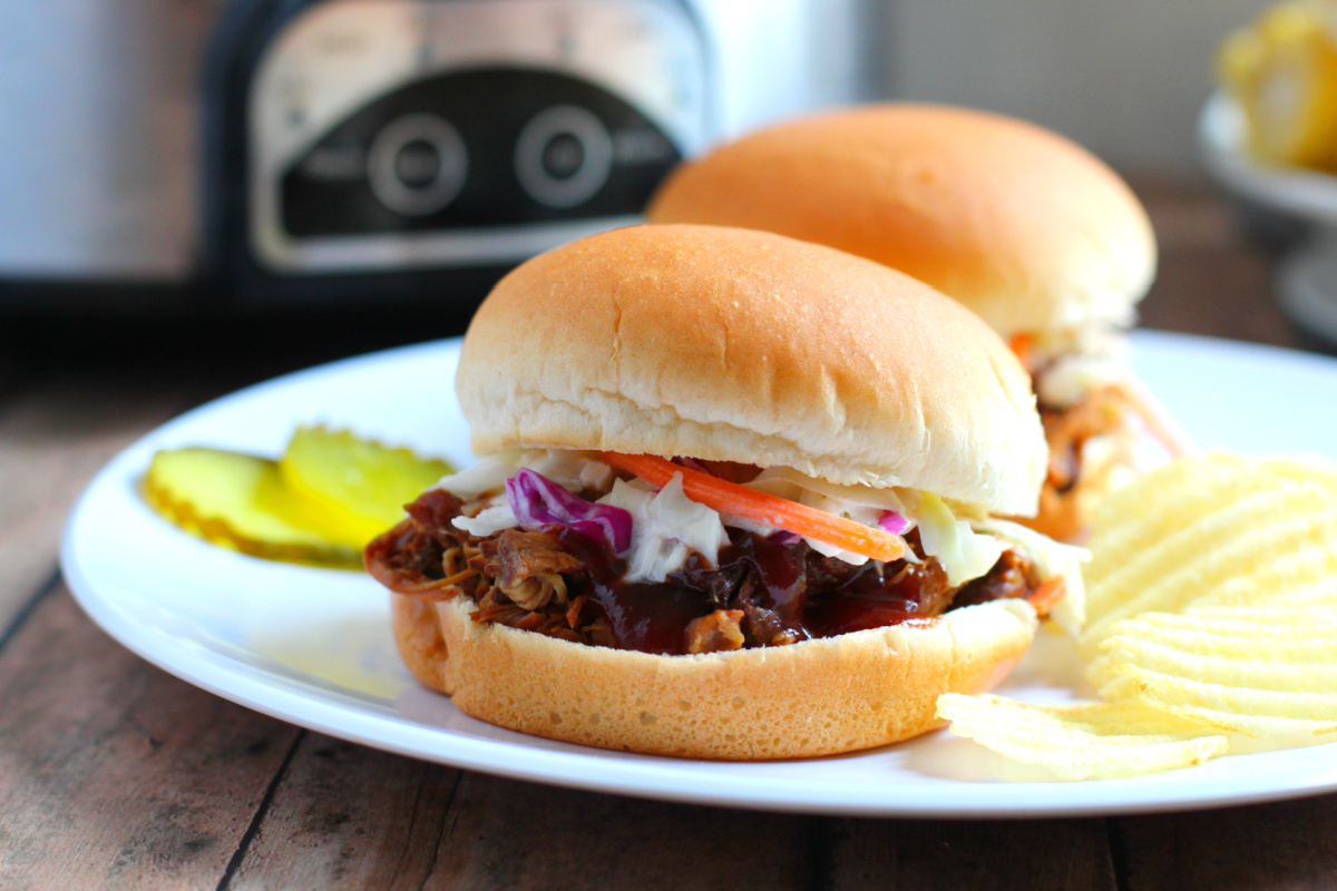 Slow Cooker Texas-Style Pulled Pork on a bun