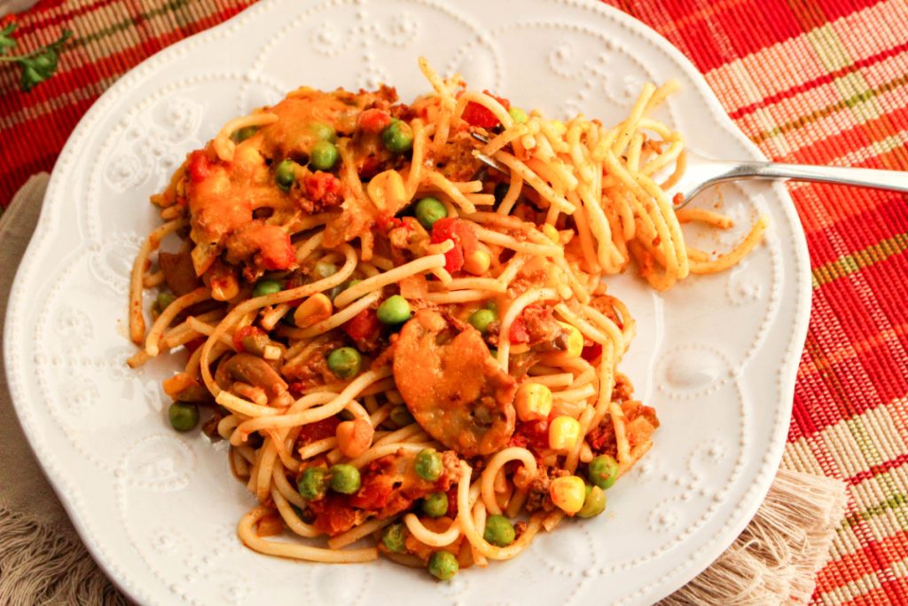 Church Supper Spaghetti Casserole  on a plate