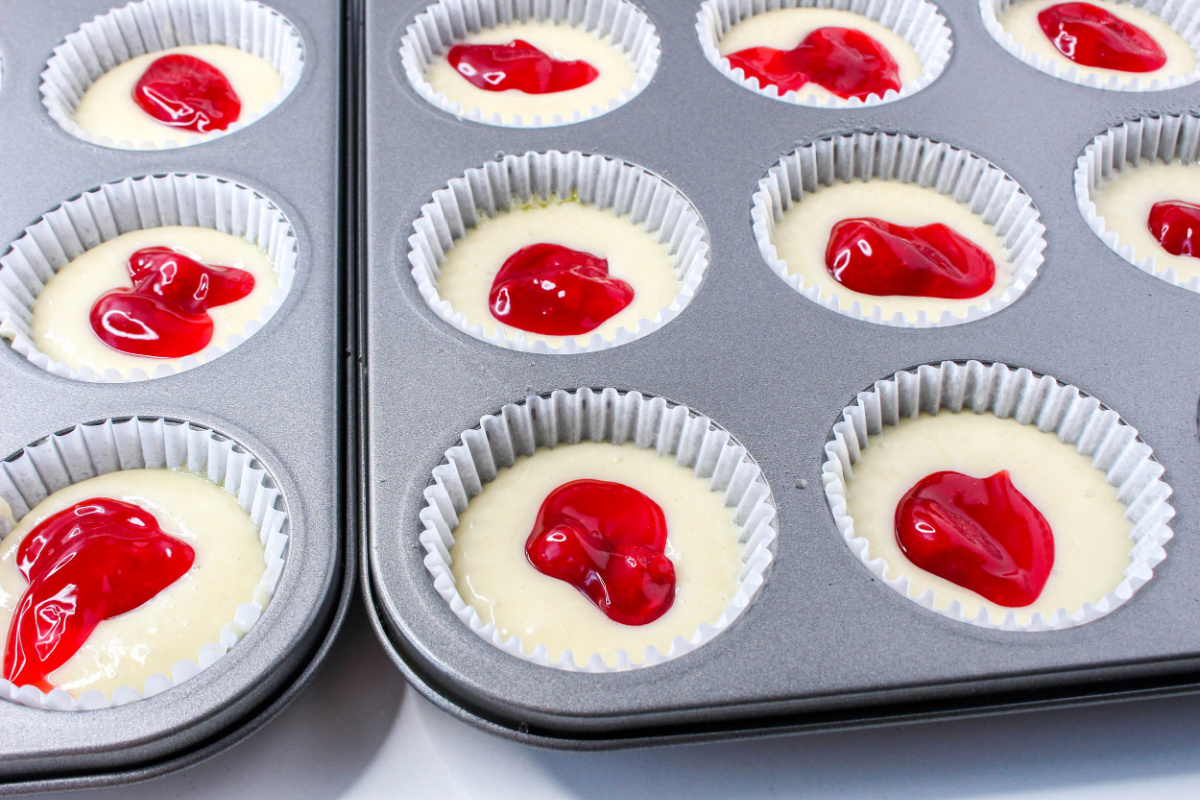 strawberry filling added to batter