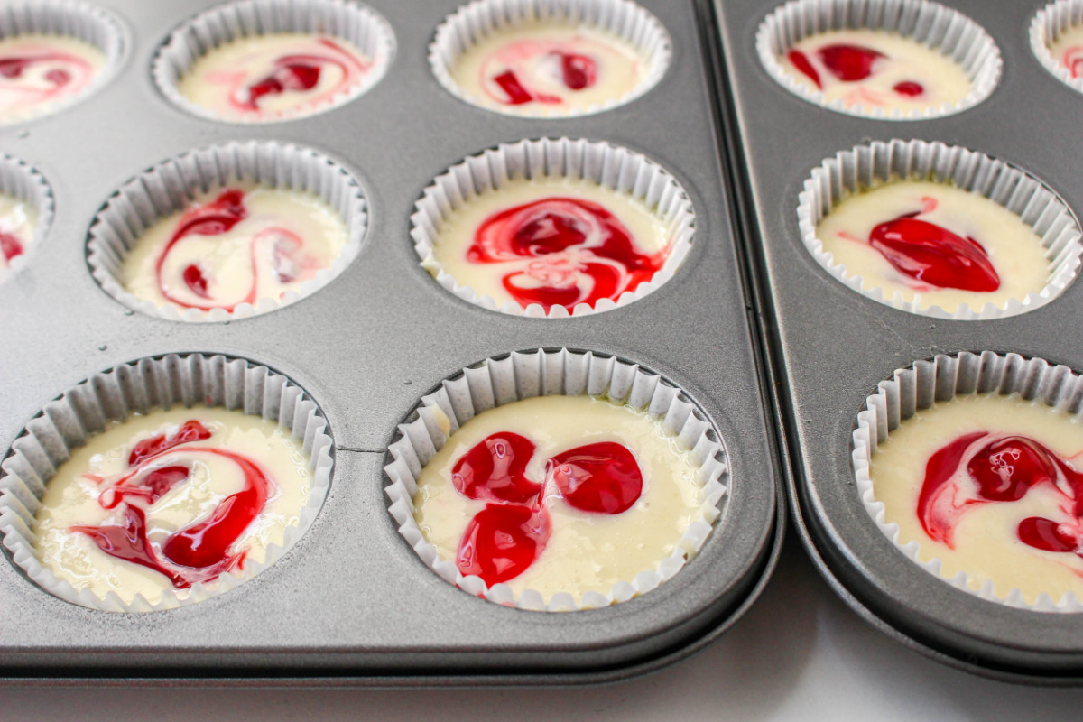 strawberry mixture swirled into batter