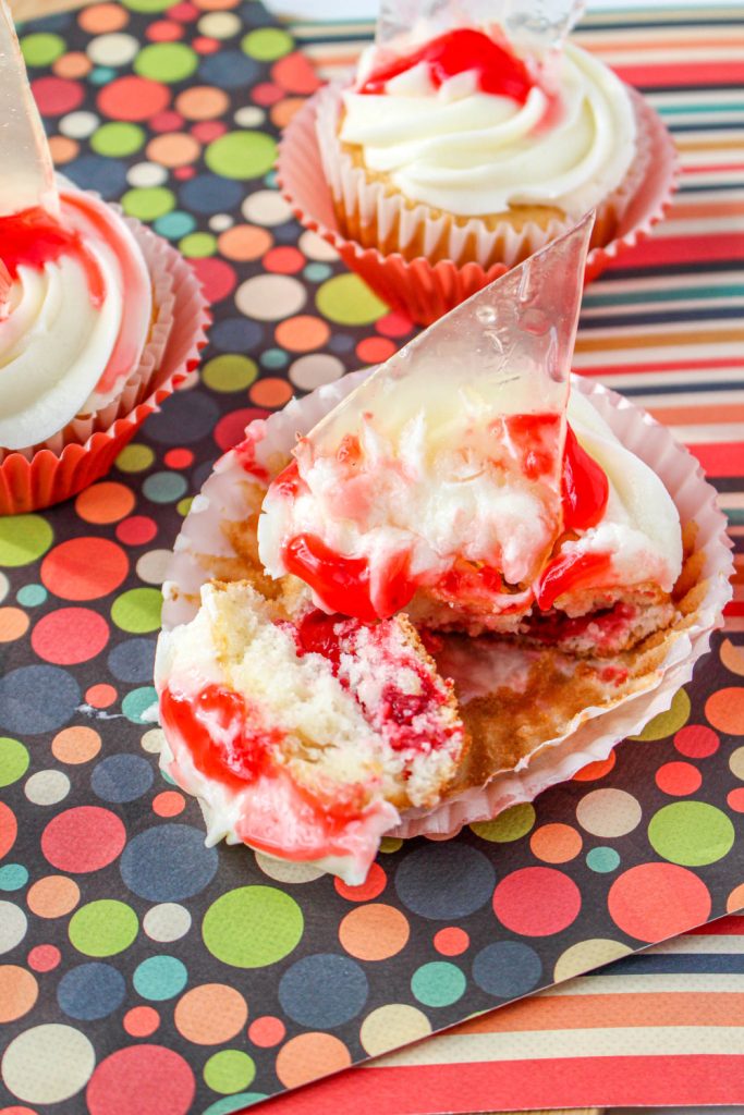 Halloween Broken Glass Strawberry Swirl Cupcake broken open