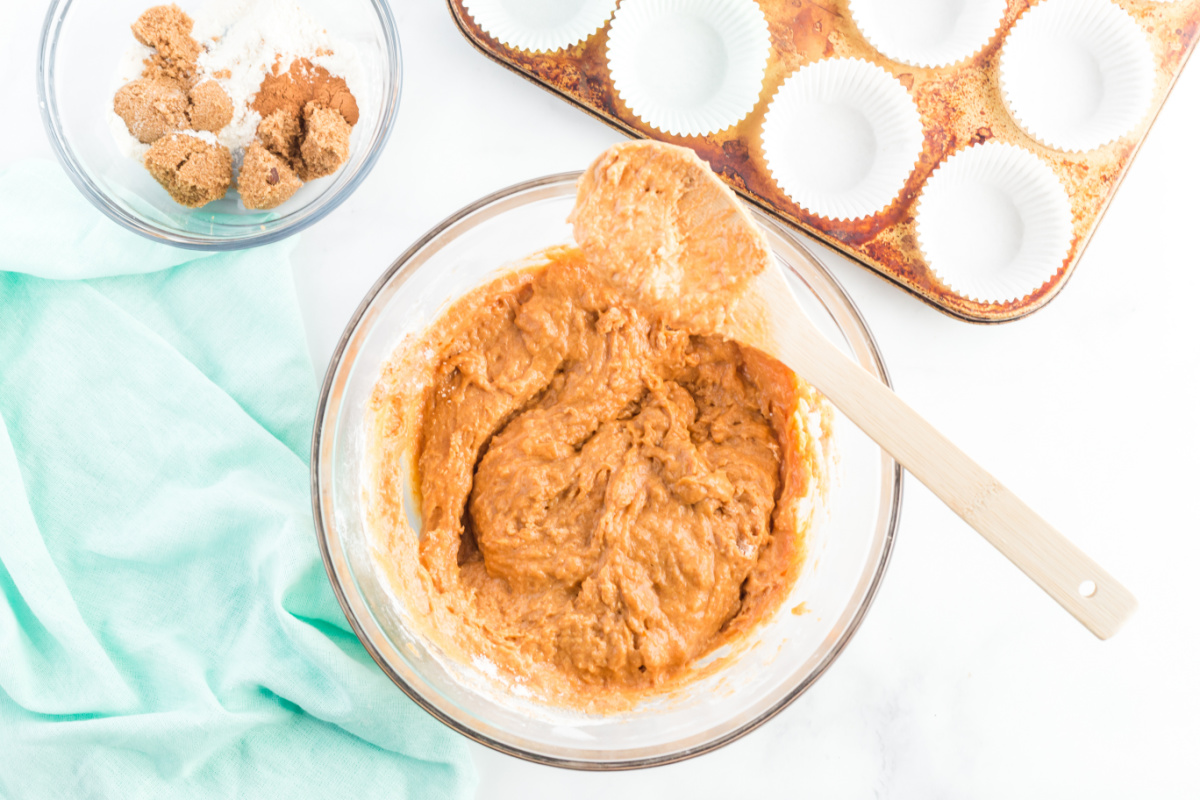 muffin batter in mixing bowl