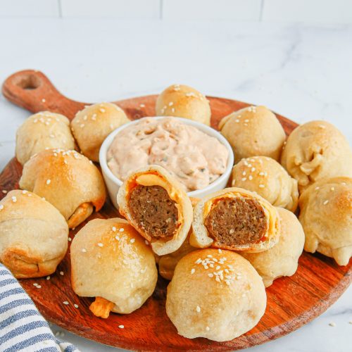 Cheeseburger Meatball Bombs on a plater