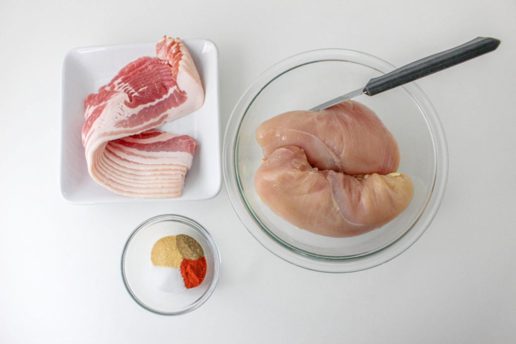 ingredients for Air Fryer Bacon wrapped chicken tenders