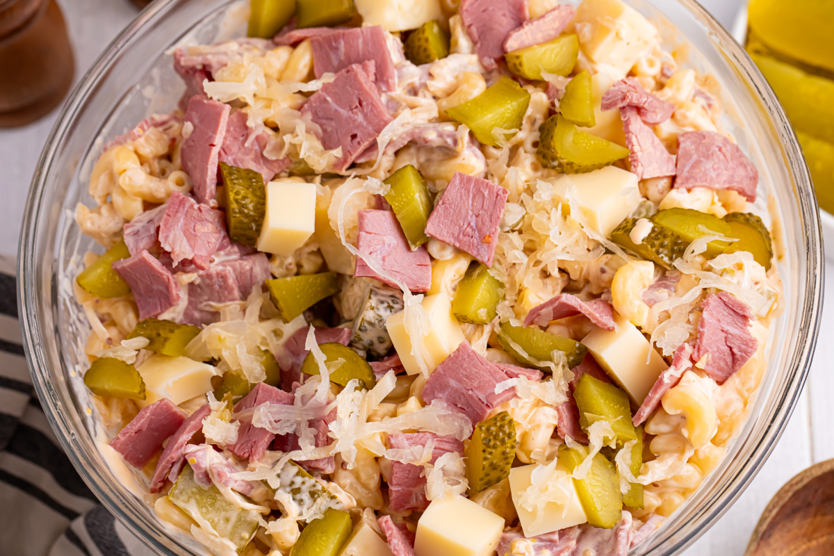 reuben pasta salad in a bowl
