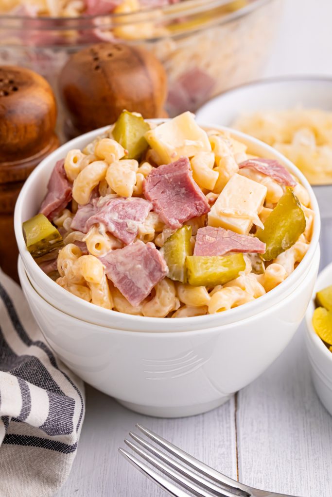 reuben pasta salad in a bowl