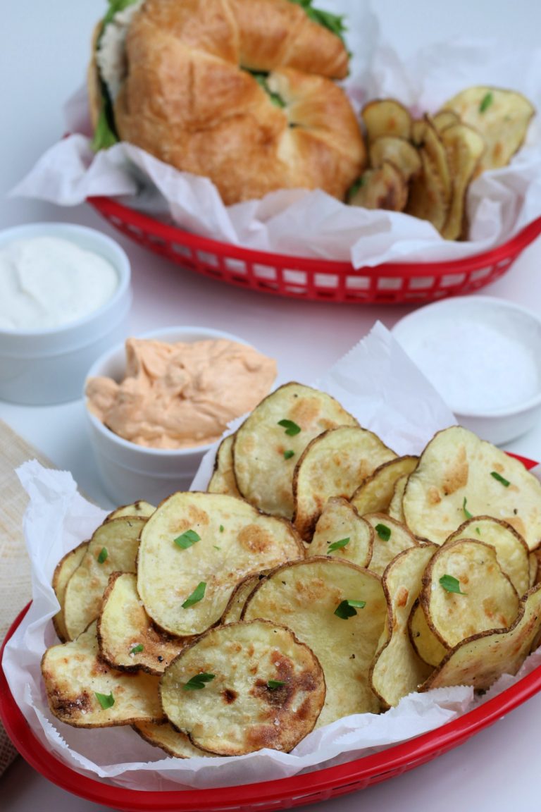 Homemade Air Fryer Potato Chips in a basket