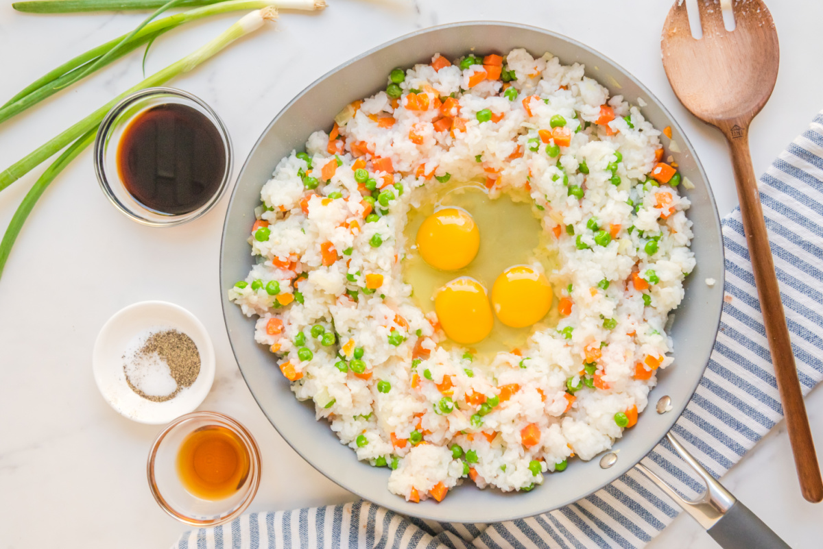 eggs added to pan