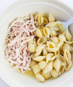 cooked pasta and chicken