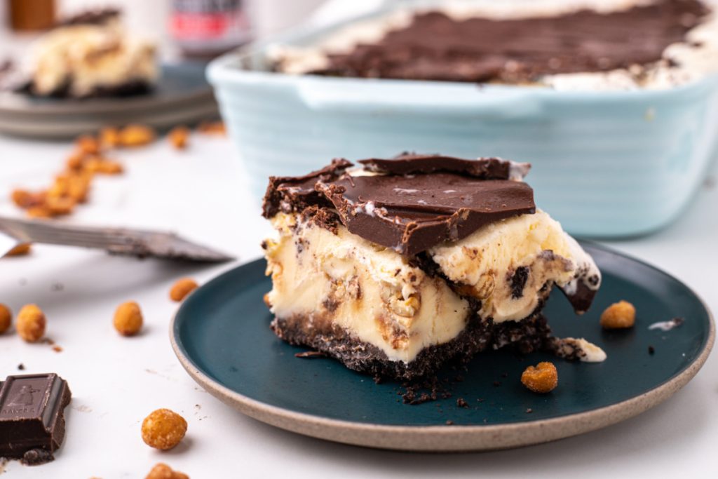 Buster Bar Ice Cream Cake recipe on a plate