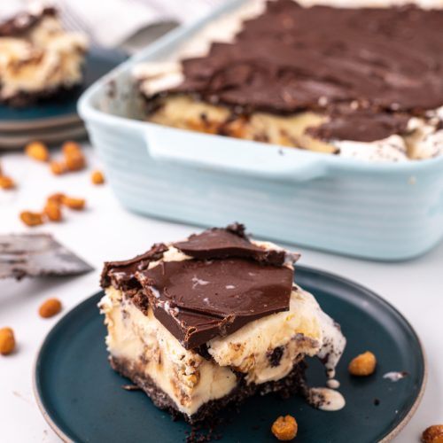 Buster Bar Ice Cream Cake on a plate