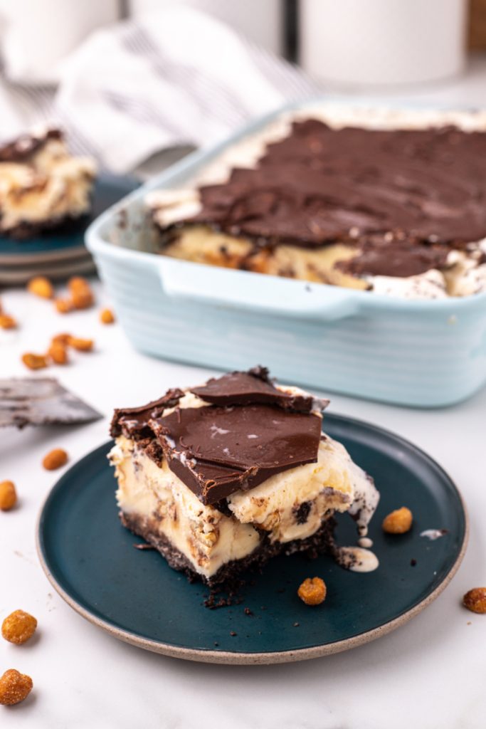 Buster Bar Ice Cream Cake on a plate